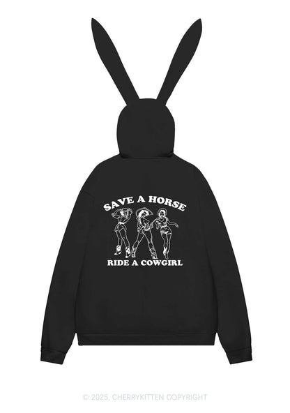 Ride A Cowgirl Pride Y2K Bunny Ear Zip Hoodie Cherrykitten