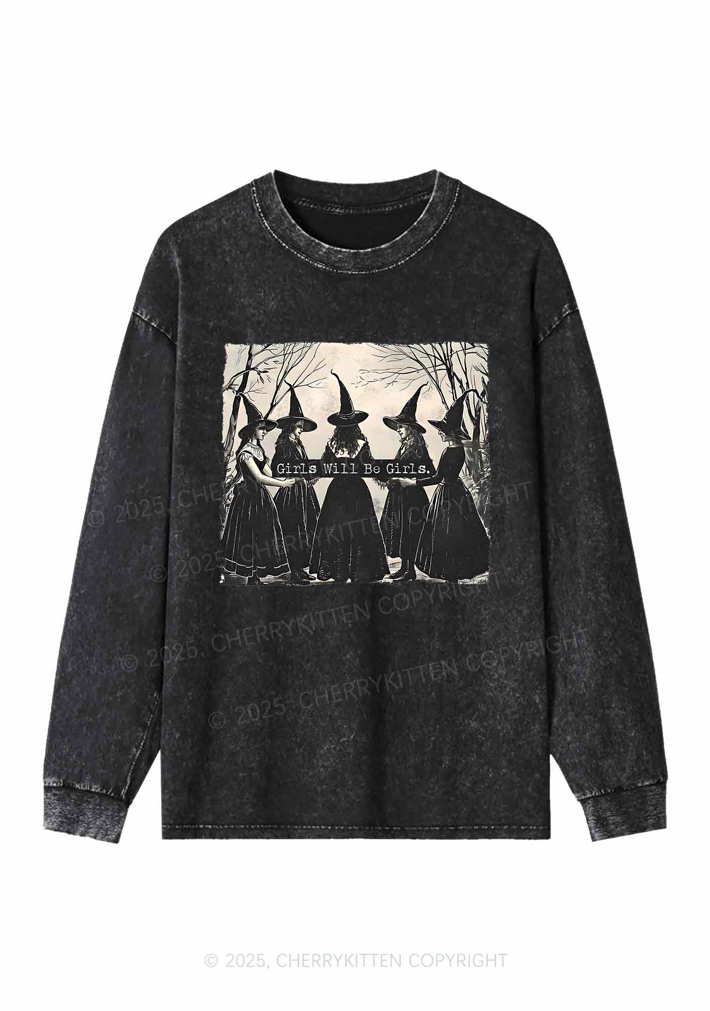 Halloween Girls Will Be Girls Y2K Washed Long Sleeves Cherrykitten