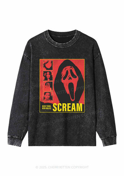 Halloween Scream New York Y2K Washed Long Sleeves Cherrykitten