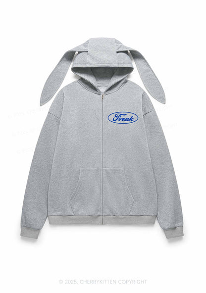 Oval Freak Y2K Bunny Ear Zip Hoodie Cherrykitten