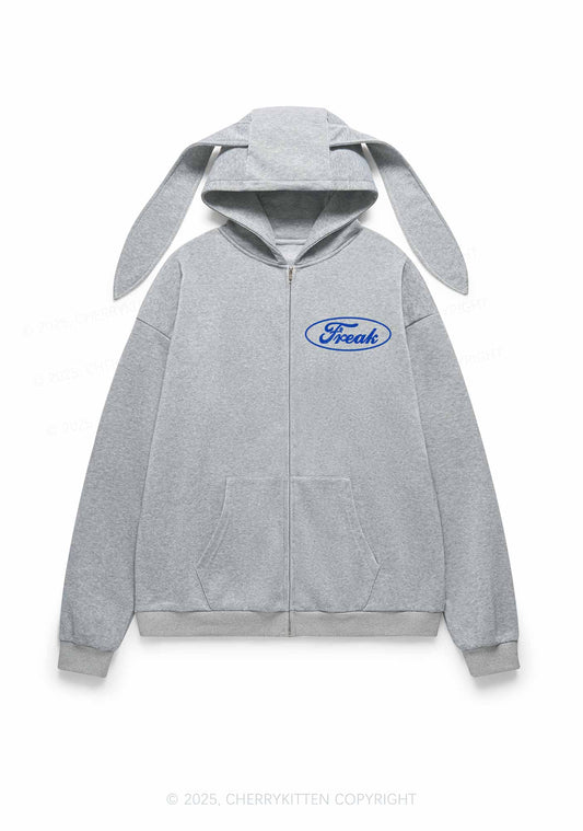 Oval Freak Y2K Bunny Ear Zip Hoodie Cherrykitten