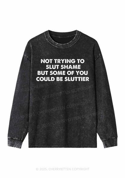 Not Trying To Slxt Shame Y2K Washed Long Sleeves Cherrykitten
