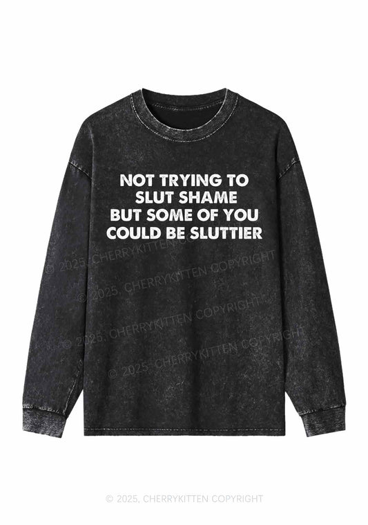 Not Trying To Slxt Shame Y2K Washed Long Sleeves Cherrykitten