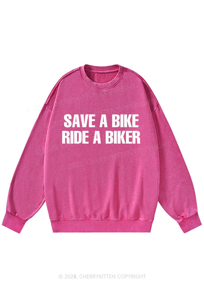 Save Bike Ride Biker Y2K Washed Sweatshirts Cherrykitten
