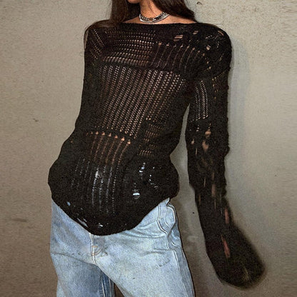 Loose Casual Cutout Design Long Sleeve Top Cherrykitten