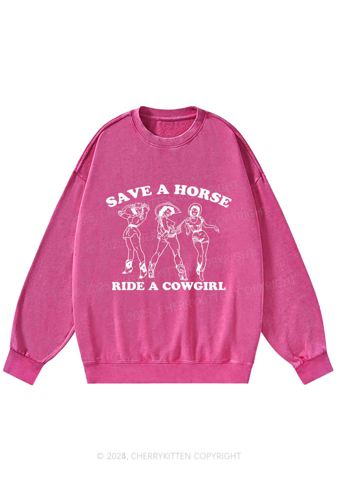 Ride A Cowgirl Pride Y2K Washed Sweatshirts Cherrykitten
