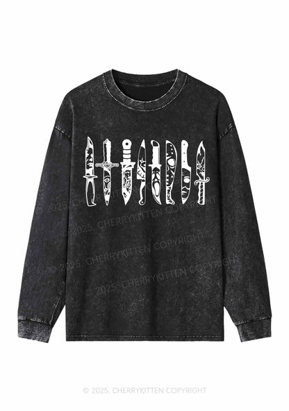 Halloween Grimace Daggers Y2K Washed Long Sleeves Cherrykitten