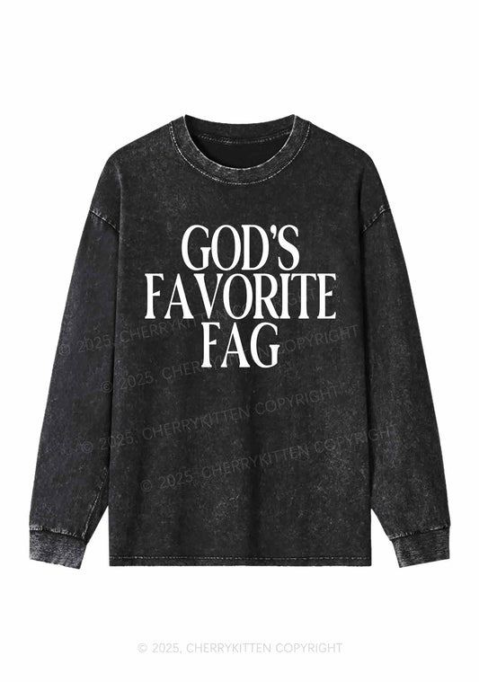 Gods Favorite Fag Pride Y2K Washed Long Sleeves Cherrykitten