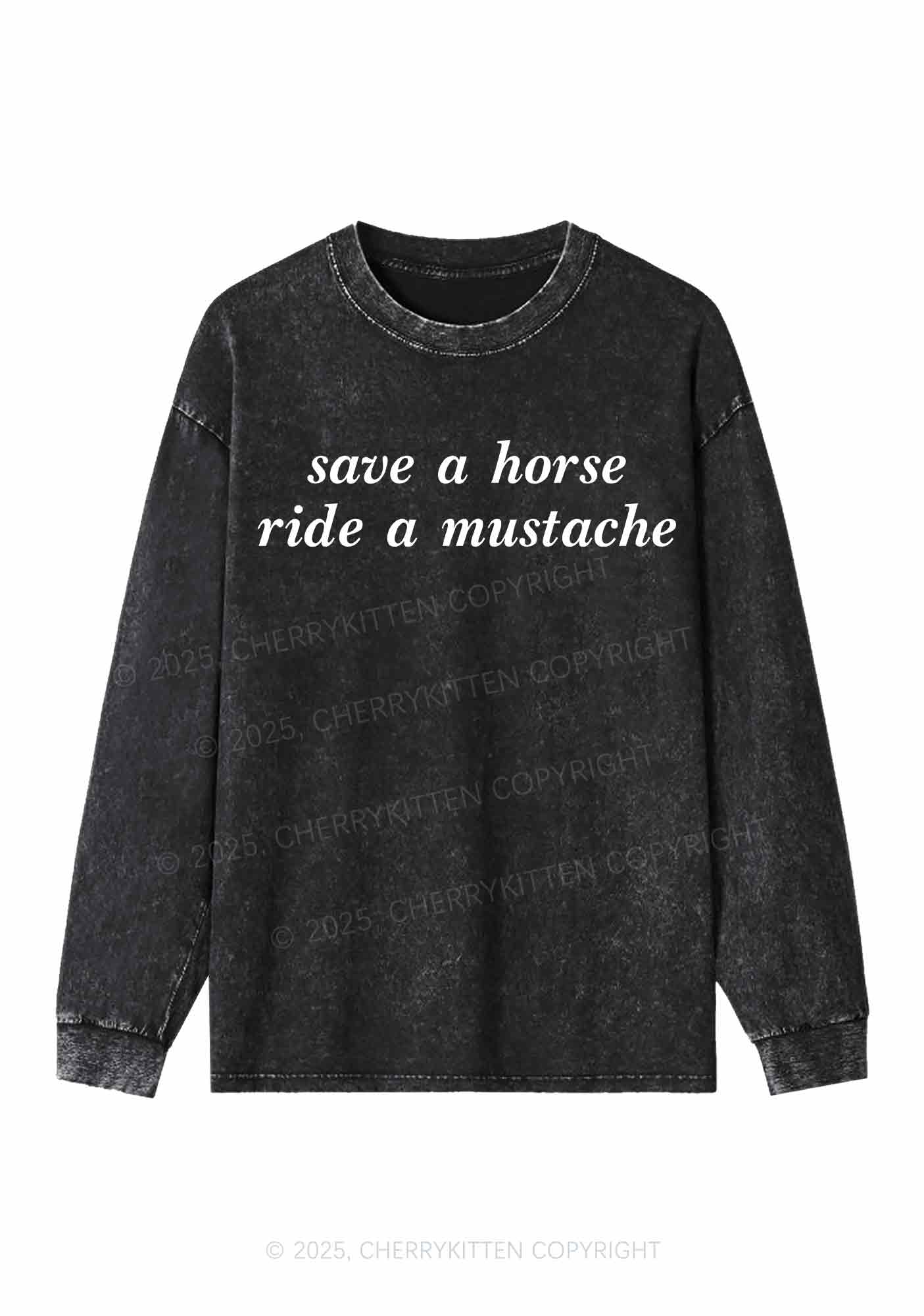 Ride A Mustache Y2K Washed Long Sleeves Cherrykitten