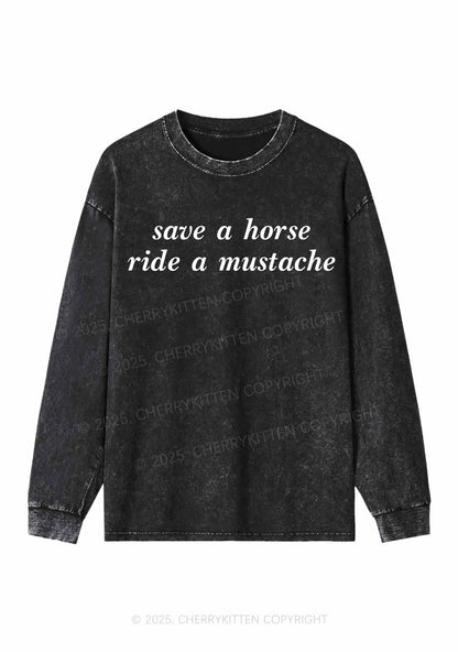 Ride A Mustache Y2K Washed Long Sleeves Cherrykitten