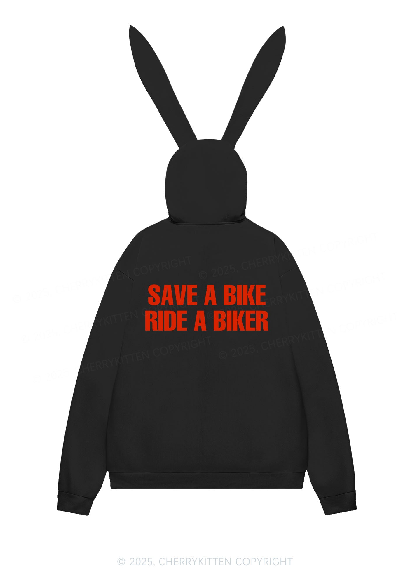 Save Bike Ride Biker Y2K Bunny Ear Zip Hoodie Cherrykitten