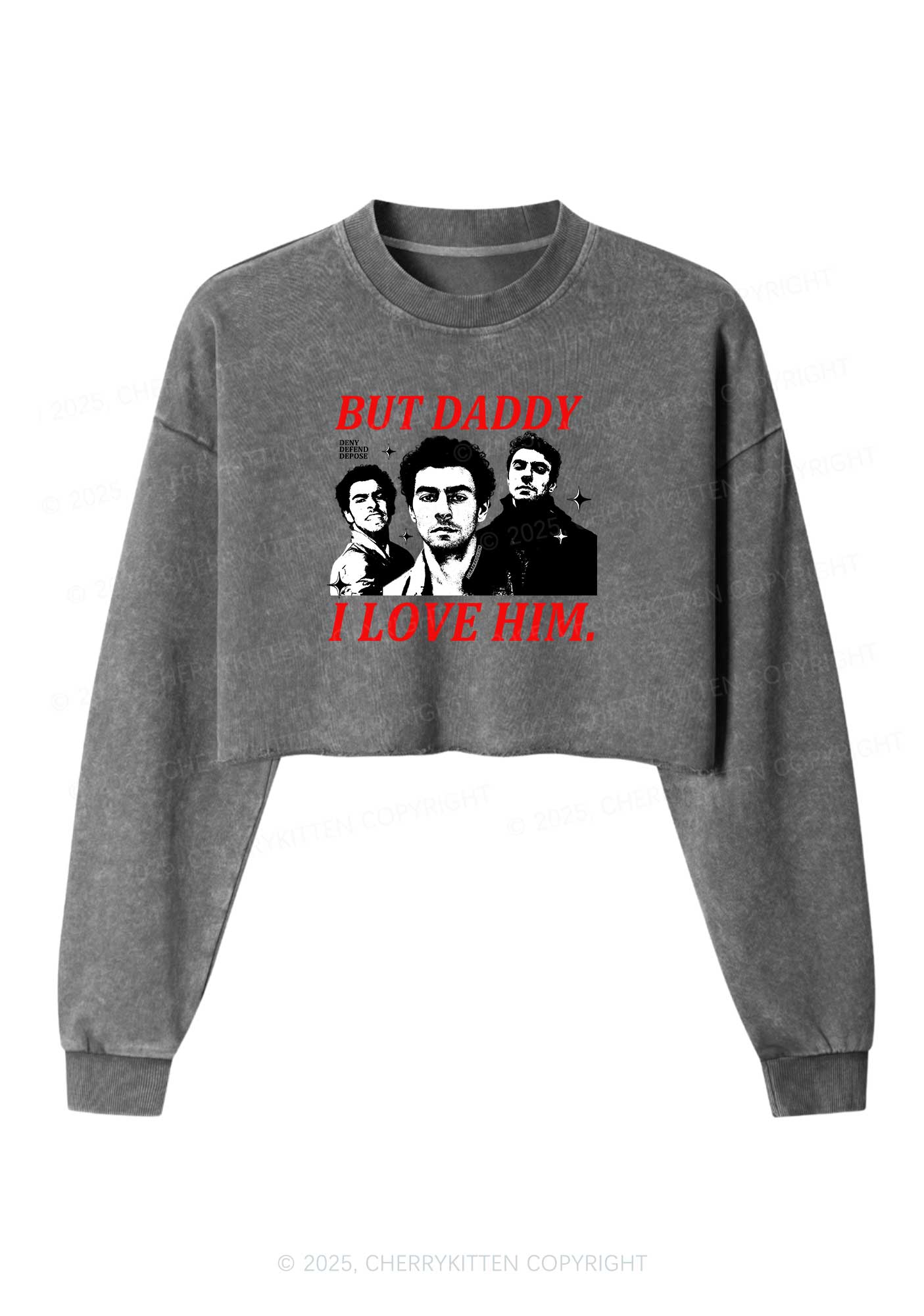 Daddy I Love Luigi Y2K Crop Washed Sweatshirts Cherrykitten