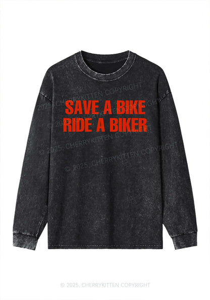 Save Bike Ride Biker Y2K Washed Long Sleeves Cherrykitten