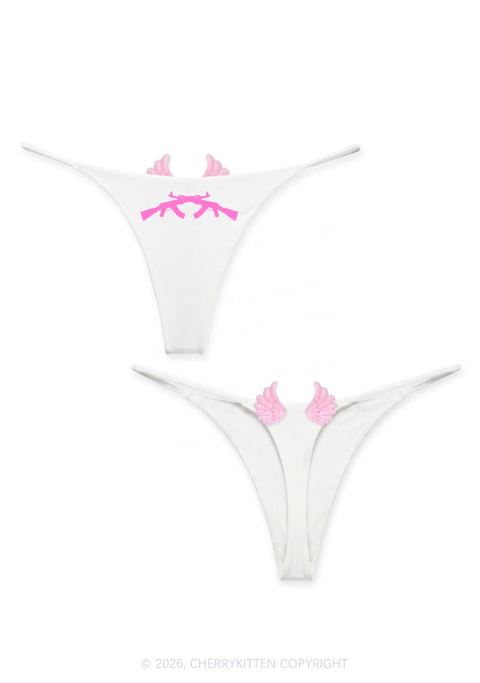 Crossed Weapon Silhouette Y2K Goth Angel Wings Bikini String Thong Cherrykitten