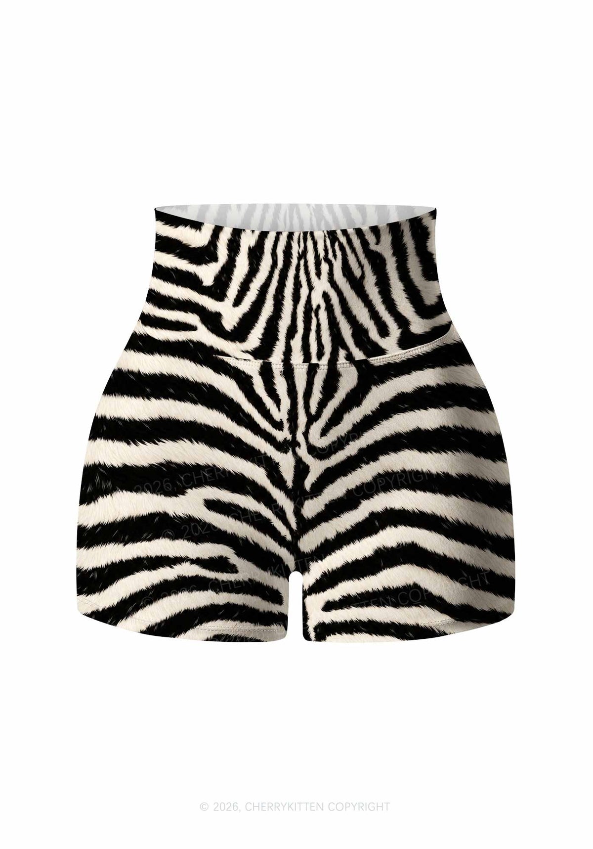 Black And White Zebra Striped Y2K Print Gym Shorts Cherrykitten