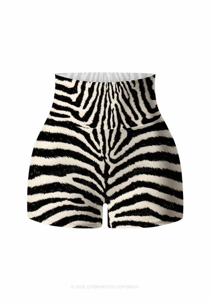Black And White Zebra Striped Y2K Print Gym Shorts Cherrykitten