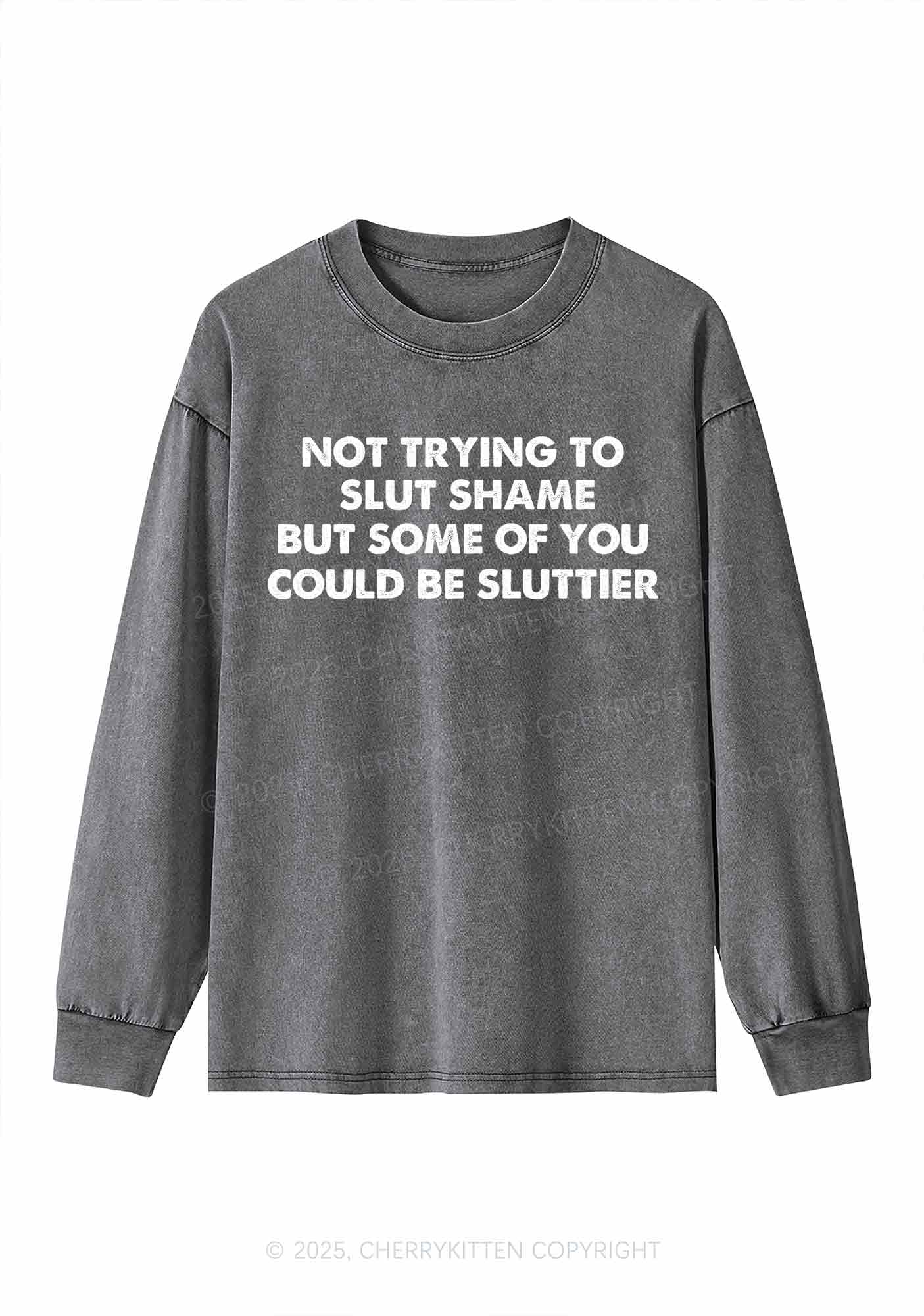 Not Trying To Slxt Shame Y2K Washed Long Sleeves Cherrykitten