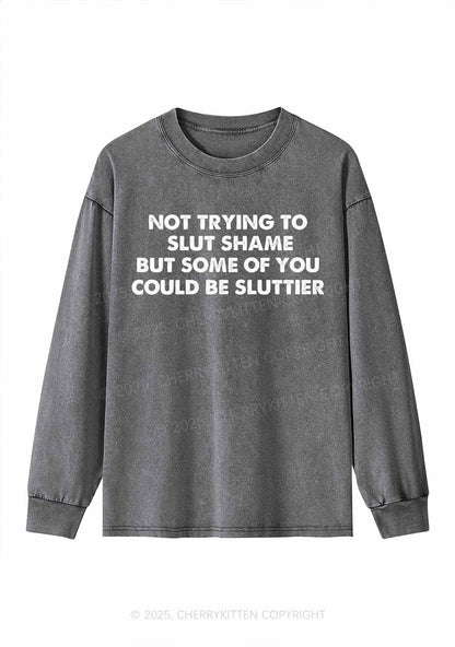 Not Trying To Slxt Shame Y2K Washed Long Sleeves Cherrykitten