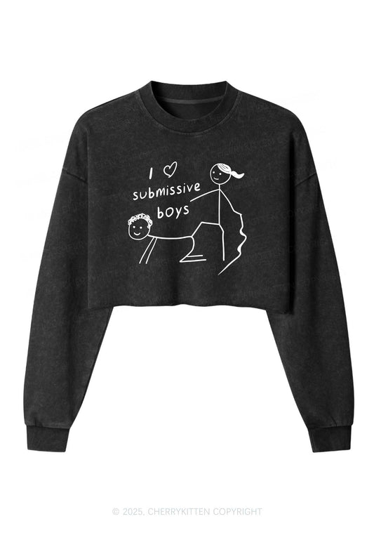 I Love S Boys Y2K Crop Washed Sweatshirts Cherrykitten