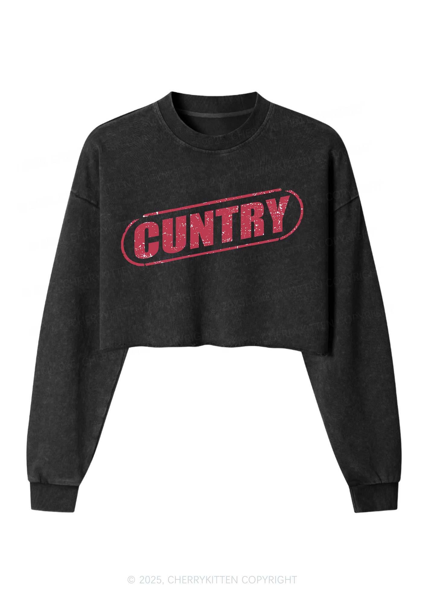 Cuntry Y2K Crop Washed Sweatshirts Cherrykitten
