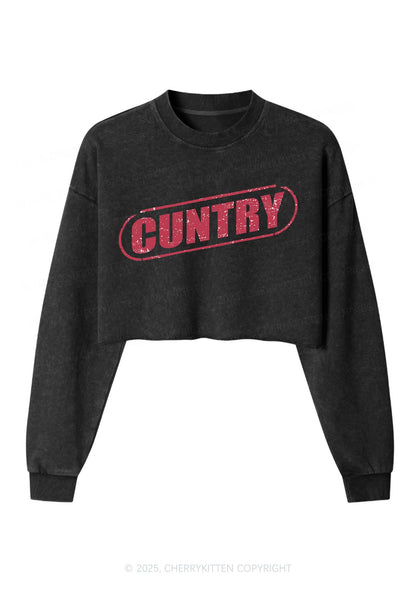 Cuntry Y2K Crop Washed Sweatshirts Cherrykitten