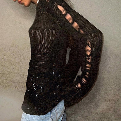Loose Casual Cutout Design Long Sleeve Top Cherrykitten