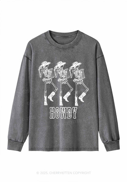 Halloween Howdy Dancing Skeletons Y2K Washed Long Sleeves Cherrykitten