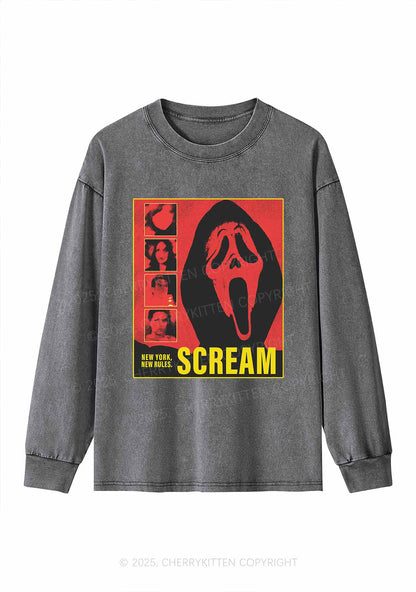 Halloween Scream New York Y2K Washed Long Sleeves Cherrykitten