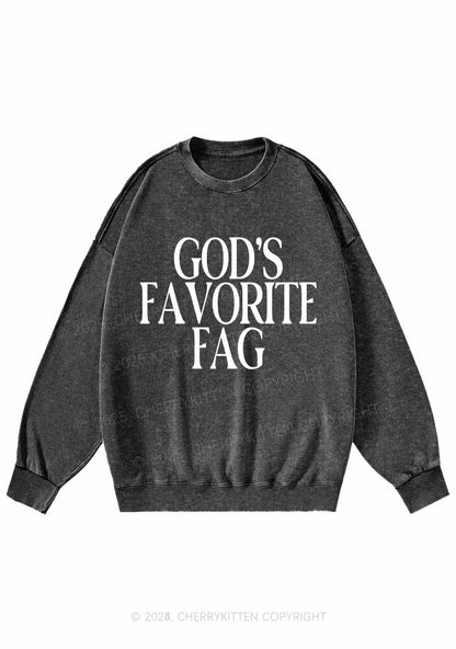 Gods Favorite Fag Pride Y2K Washed Sweatshirts Cherrykitten