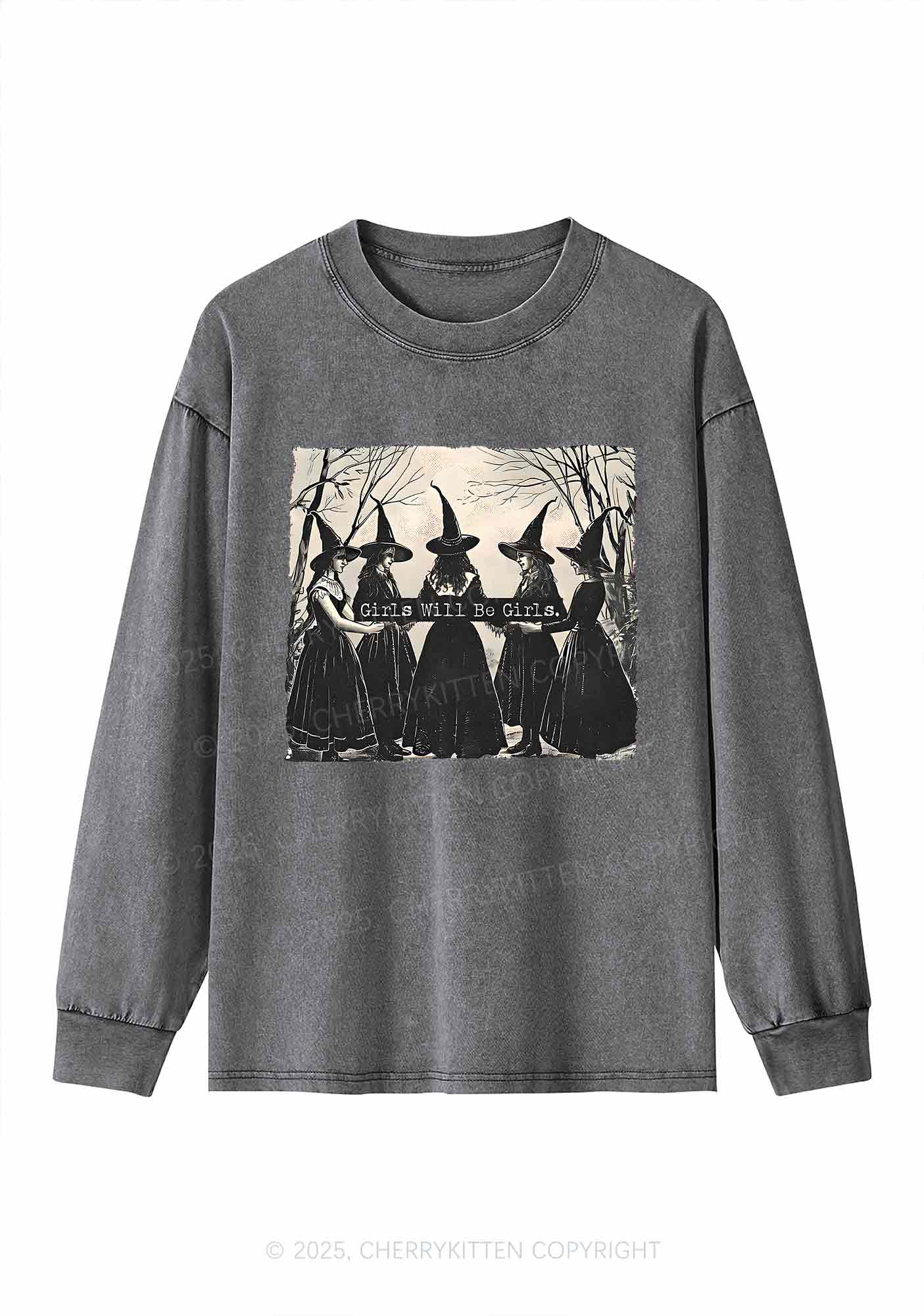 Halloween Girls Will Be Girls Y2K Washed Long Sleeves Cherrykitten