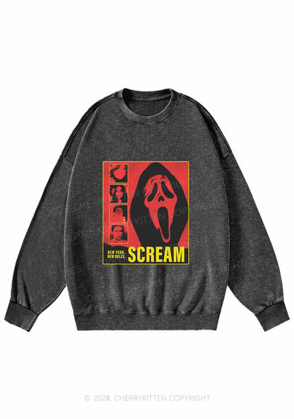 Halloween Scream New York Y2K Washed Sweatshirts Cherrykitten