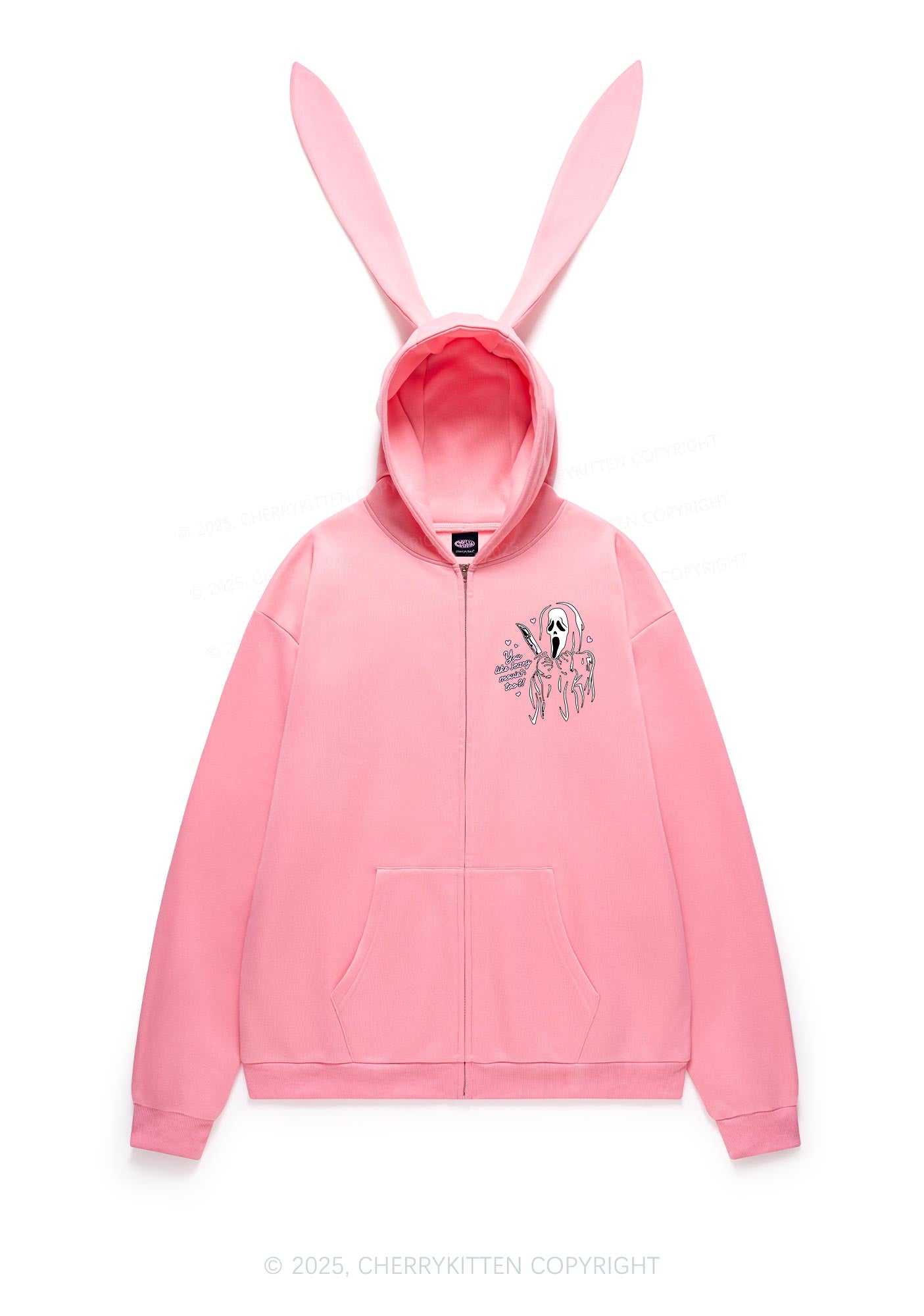 Halloween You Like Scary Movies Too Y2K Bunny Ear Zip Hoodie Cherrykitten