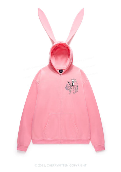 Halloween You Like Scary Movies Too Y2K Bunny Ear Zip Hoodie Cherrykitten