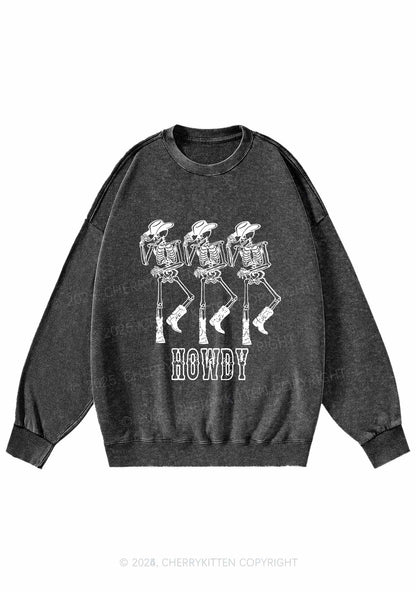 Halloween Howdy Dancing Skeletons Y2K Washed Sweatshirts Cherrykitten
