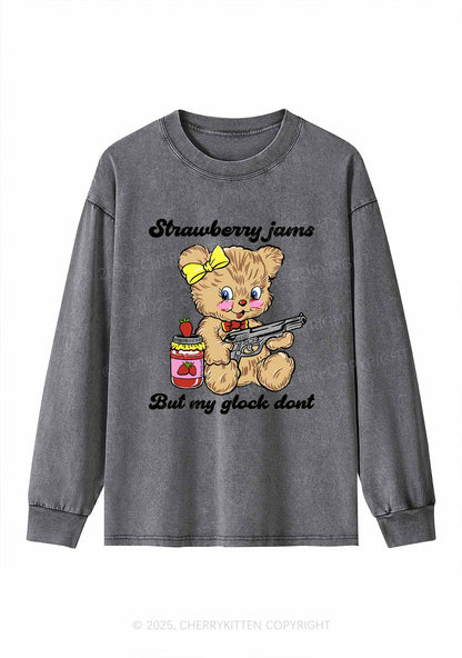 Strawberry Jams Bear Y2K Washed Long Sleeves Cherrykitten