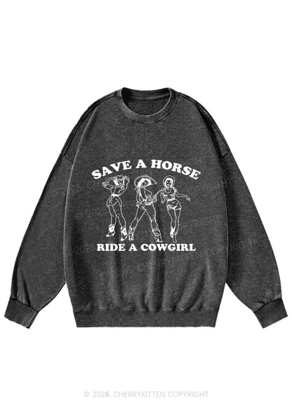 Ride A Cowgirl Pride Y2K Washed Sweatshirts Cherrykitten