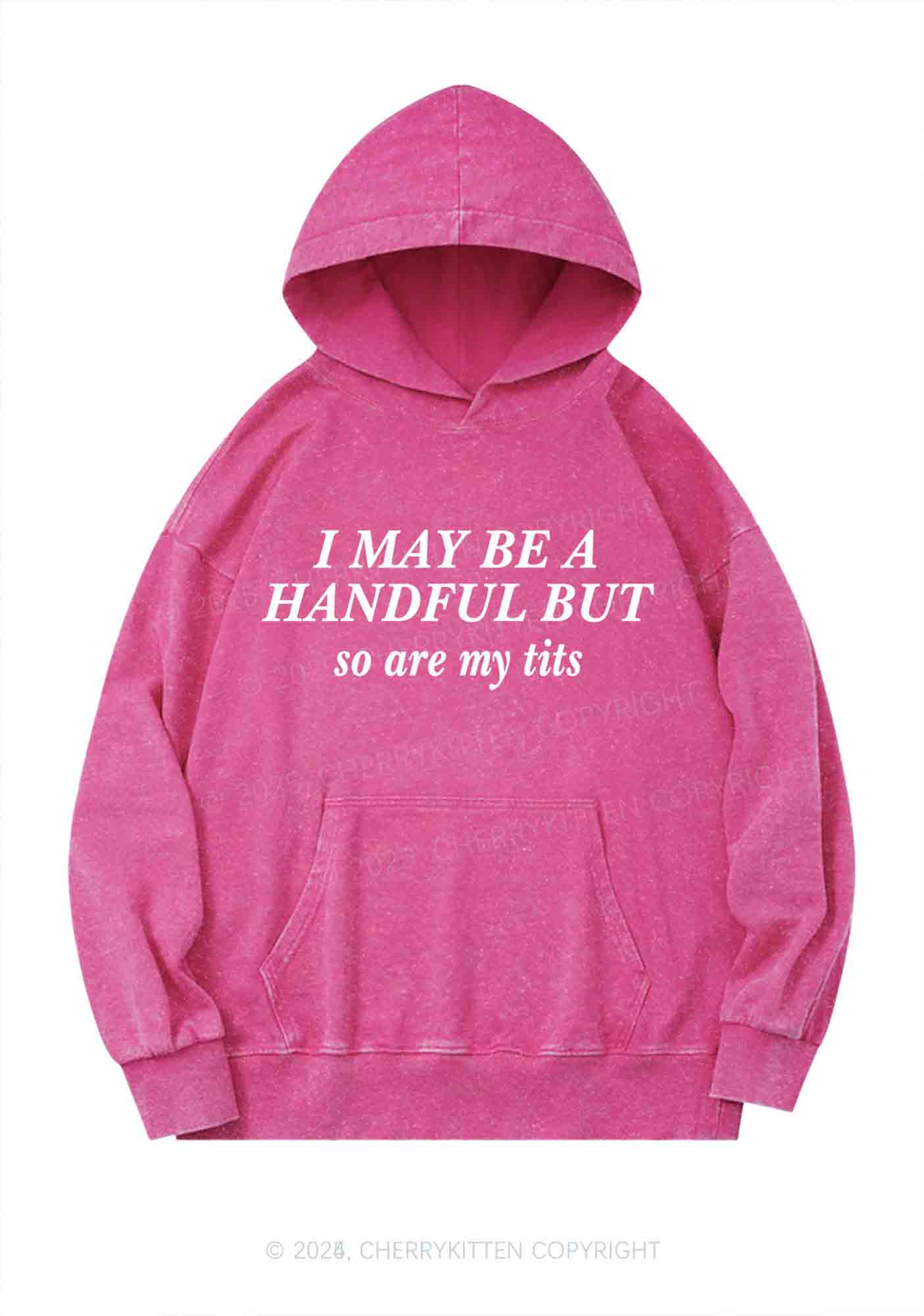 I May Be A Handful Y2K Washed Hoodie Cherrykitten