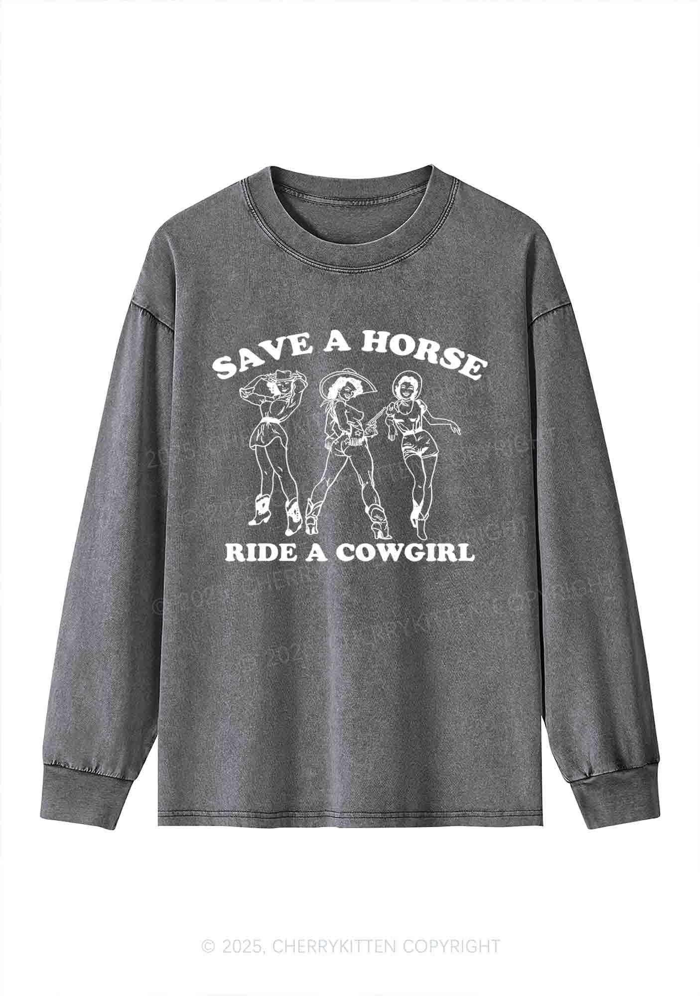 Ride A Cowgirl Pride Y2K Washed Long Sleeves Cherrykitten
