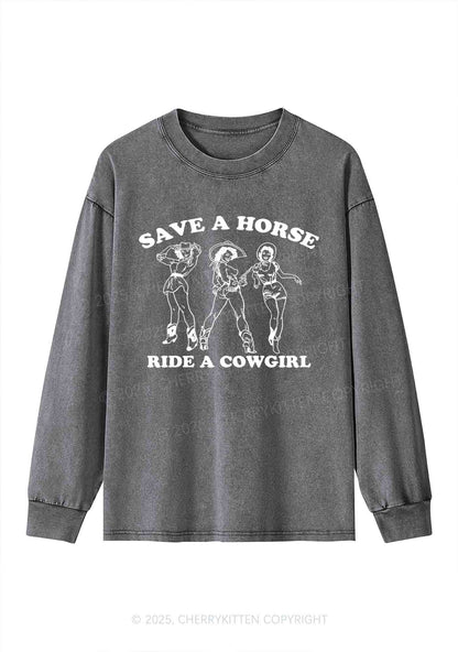 Ride A Cowgirl Pride Y2K Washed Long Sleeves Cherrykitten