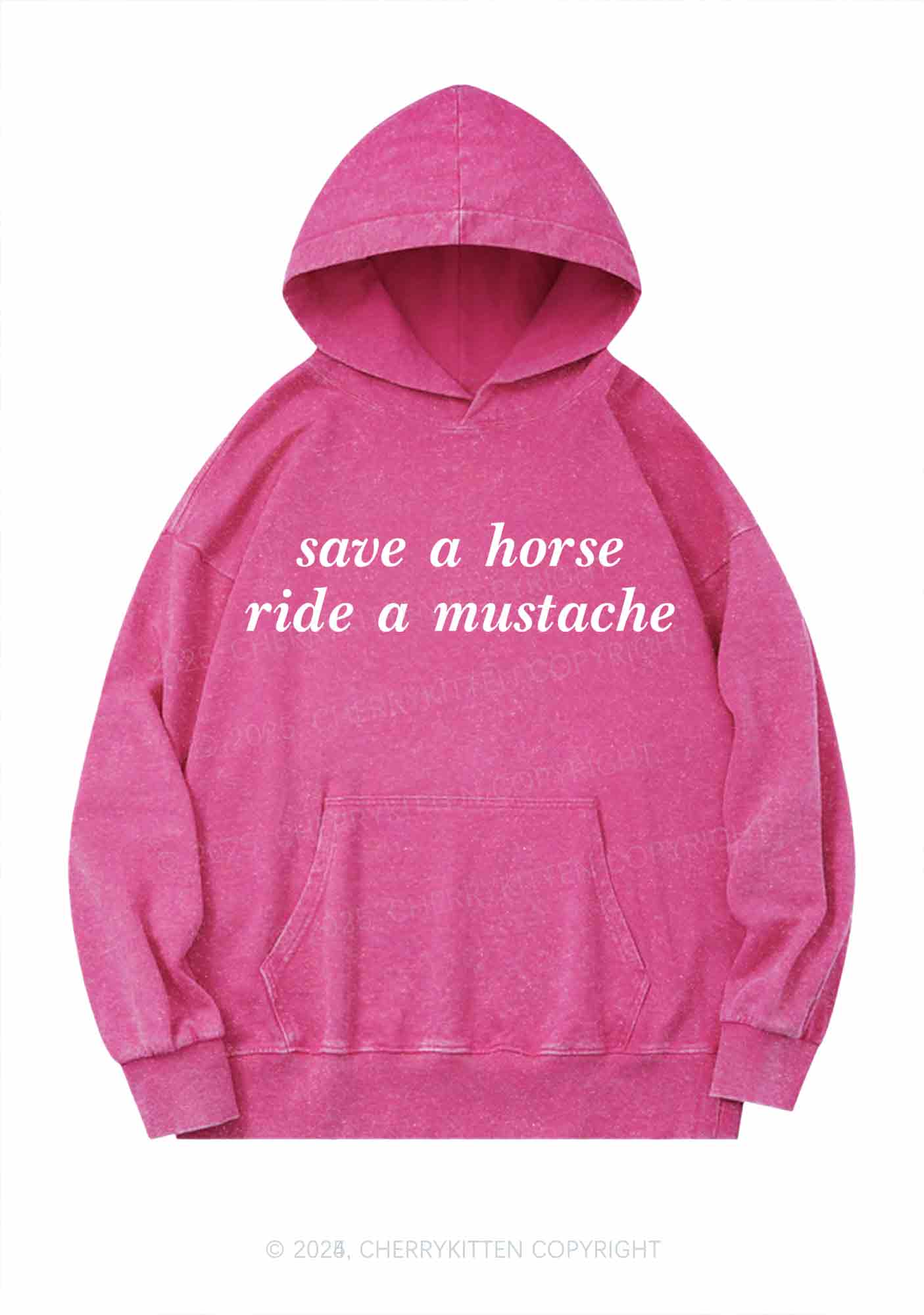 Ride A Mustache Y2K Washed Hoodie Cherrykitten