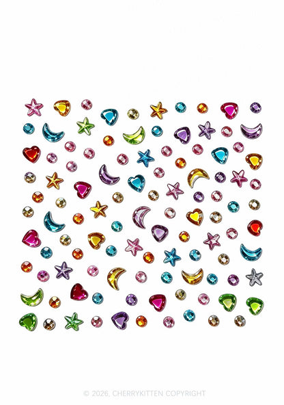 1pc Moon Star Heart Rhinestone Y2K Face Sticker Cherrykitten