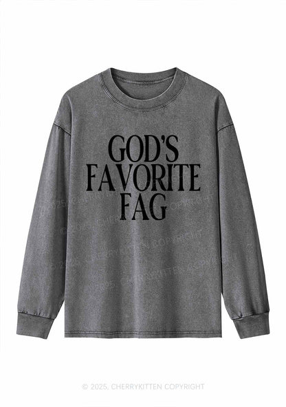 Gods Favorite Fag Pride Y2K Washed Long Sleeves Cherrykitten