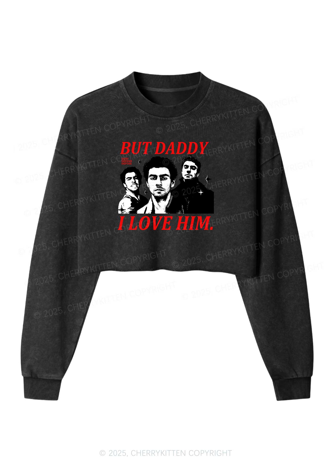 Daddy I Love Luigi Y2K Crop Washed Sweatshirts Cherrykitten