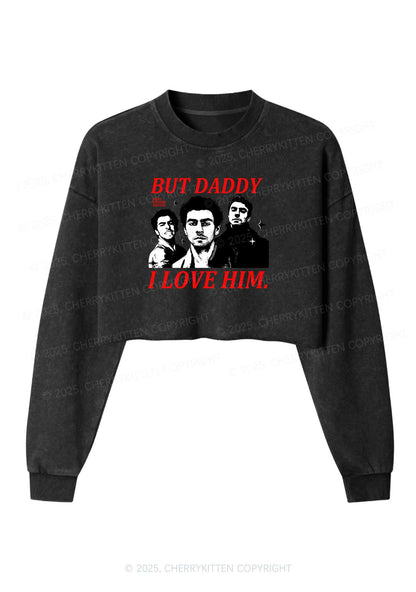 Daddy I Love Luigi Y2K Crop Washed Sweatshirts Cherrykitten