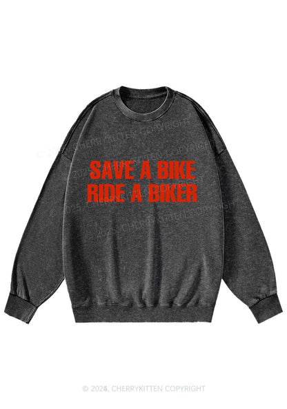 Save Bike Ride Biker Y2K Washed Sweatshirts Cherrykitten