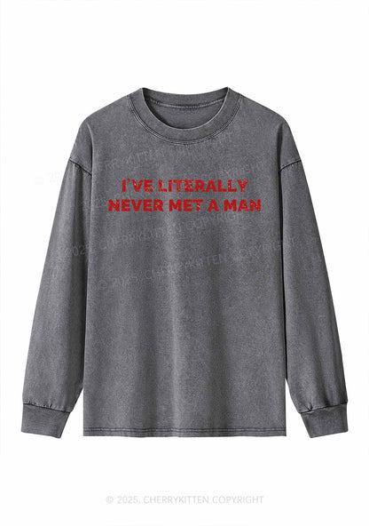 Never Met A Man Y2K Washed Long Sleeves Cherrykitten