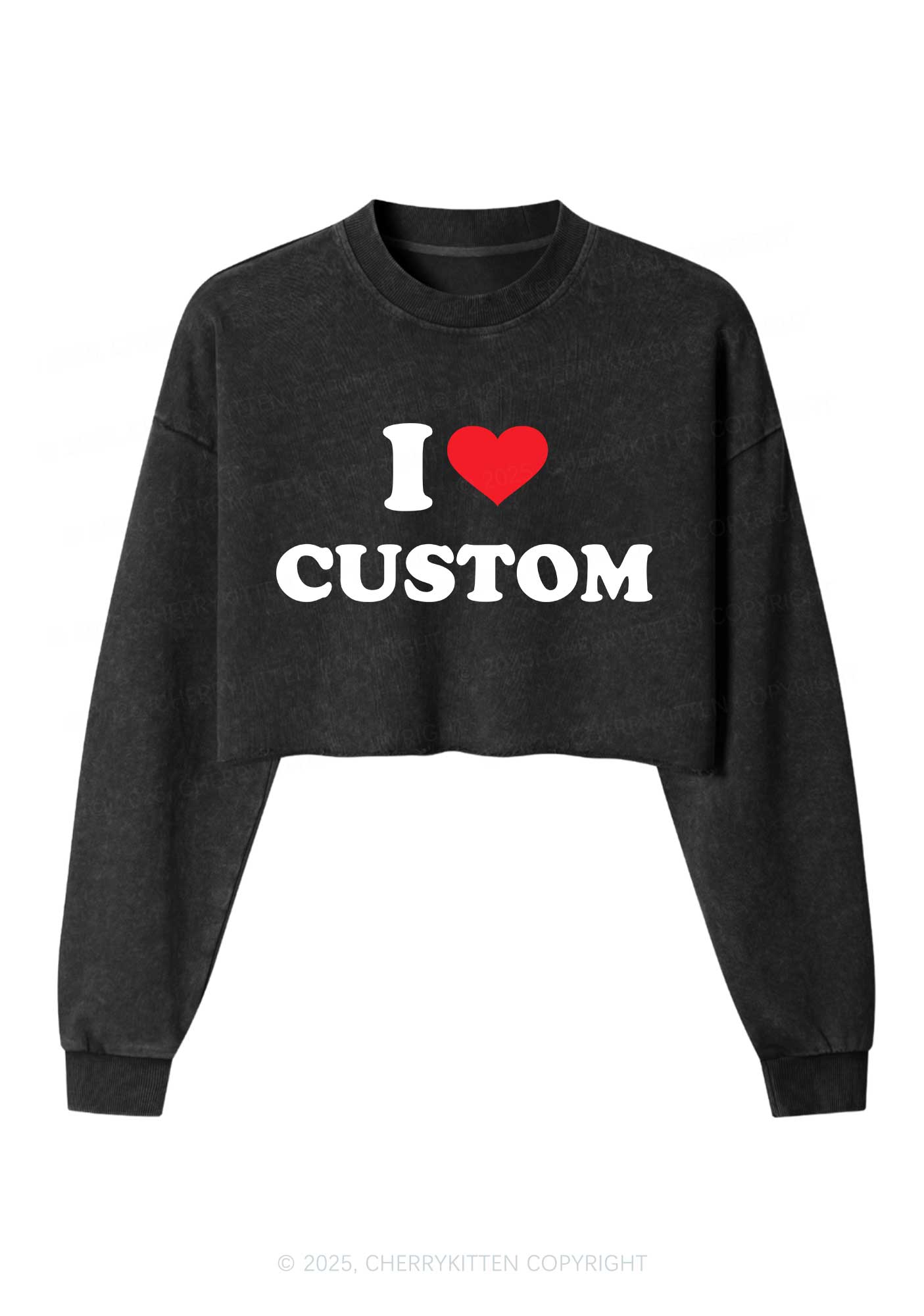 I Love Custom Personalized Y2K Crop Washed Sweatshirts Cherrykitten