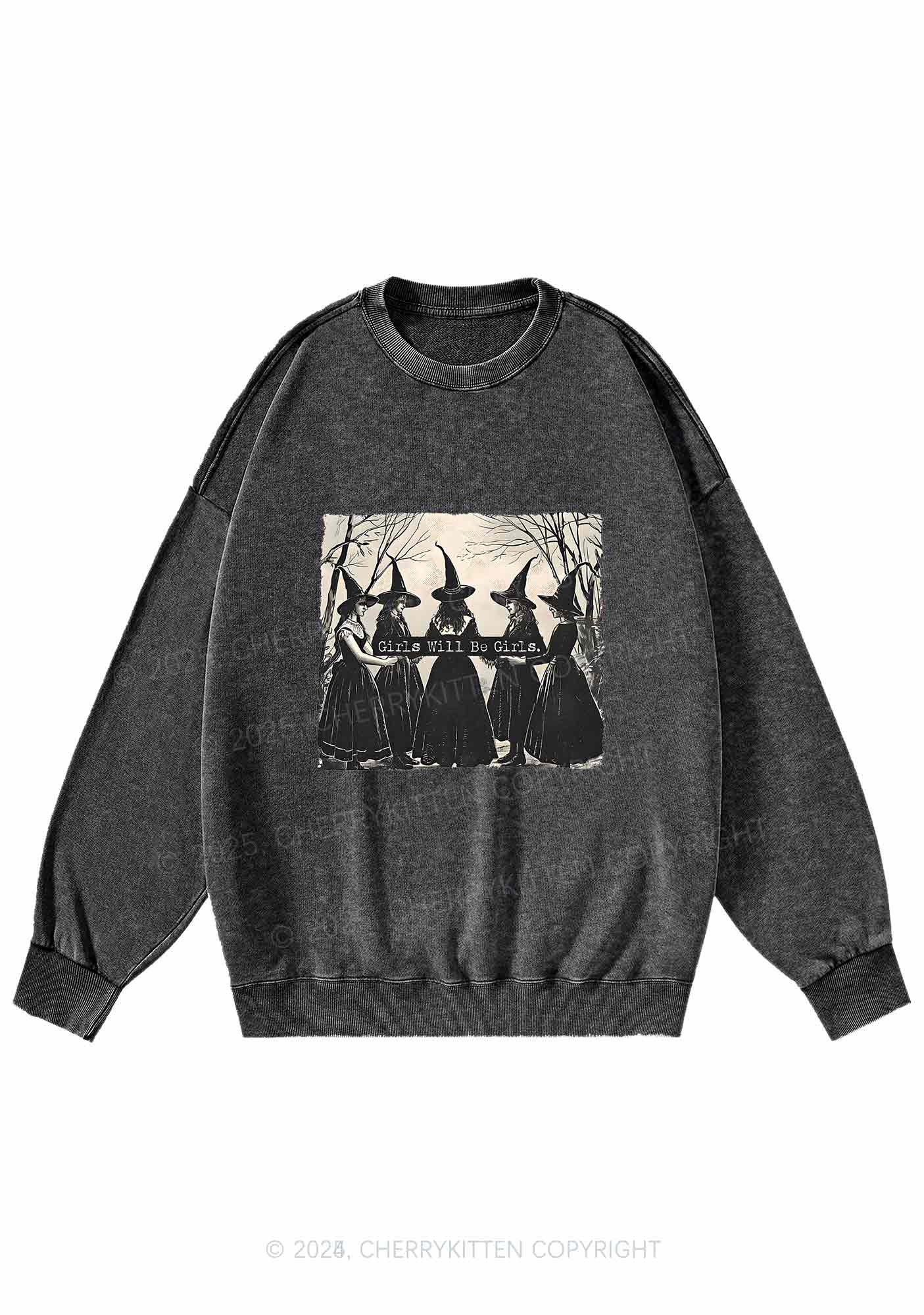 Halloween Girls Will Be Girls Y2K Washed Sweatshirts Cherrykitten