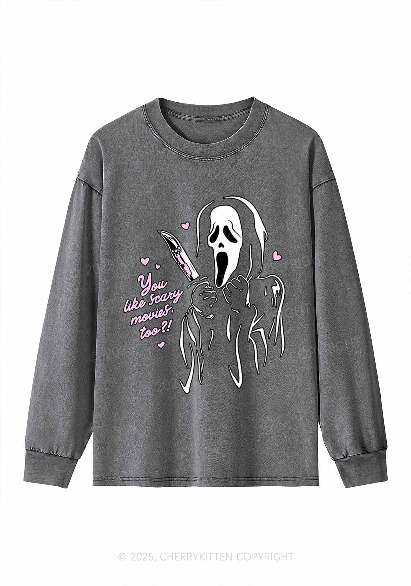 Halloween You Like Scary Movies Too Y2K Washed Long Sleeves Cherrykitten