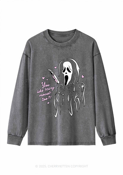 Halloween You Like Scary Movies Too Y2K Washed Long Sleeves Cherrykitten